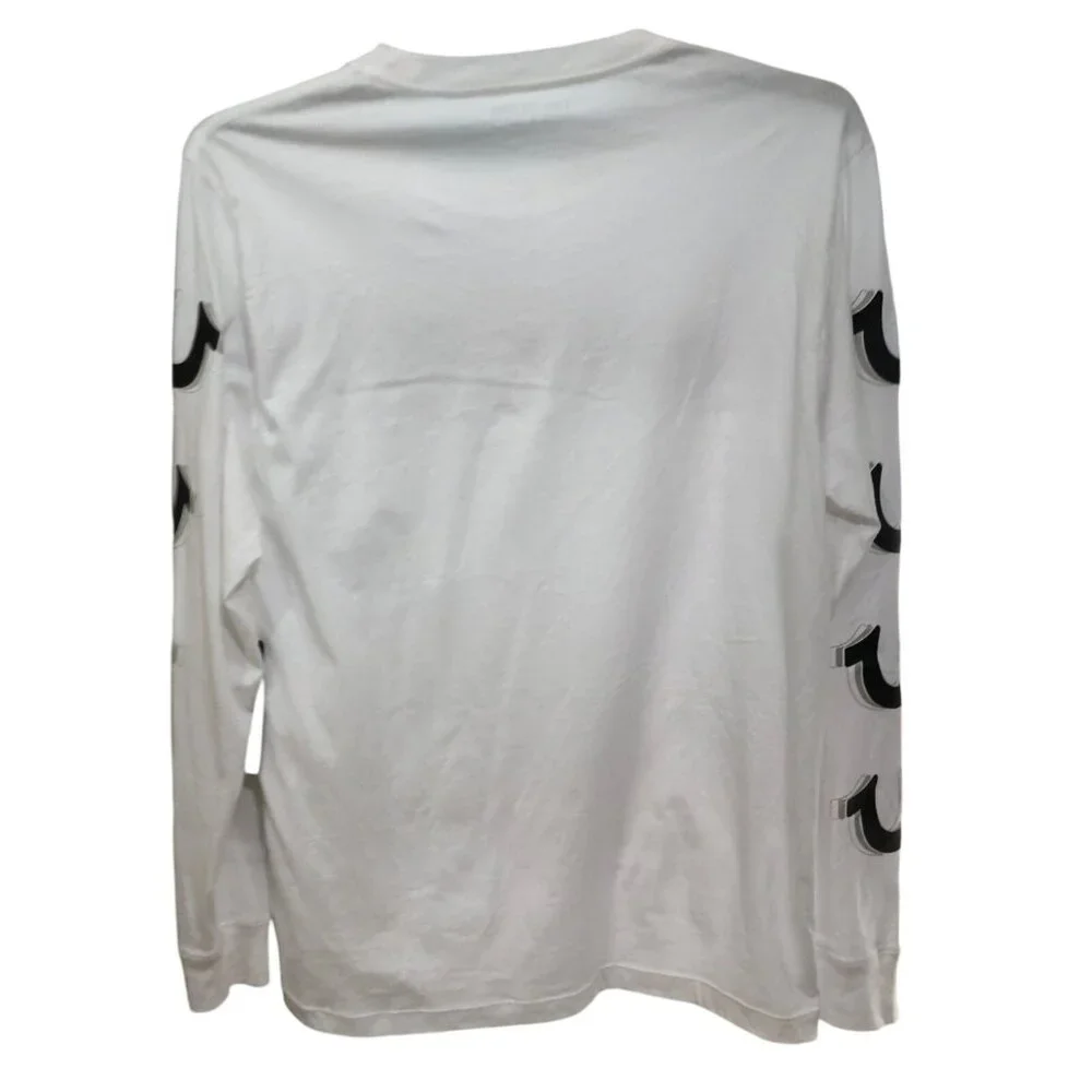 NWT True Religion T Shirt Mens Large Long Sleeves Crewneck White Logo White Blac